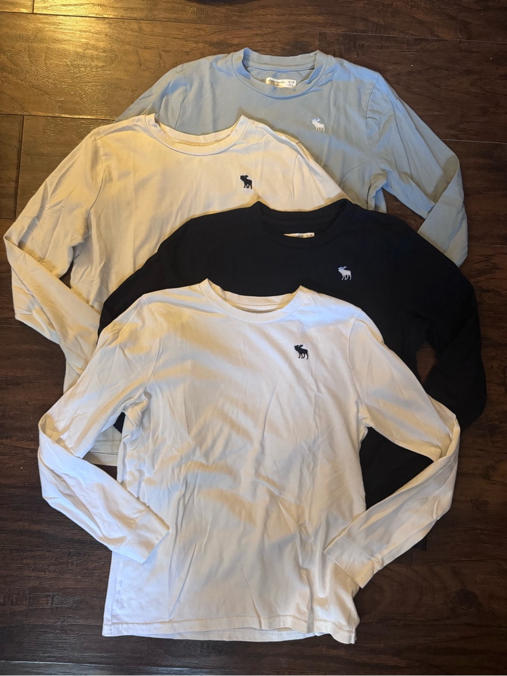 abercrombie kids Light Blue, White, Black & Cream Long Sleeve Logo Tees 15/16